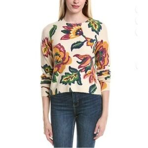CeCe Womens Floral Intarsia Knit Crewneck Sweater Cream Multicolor Size M